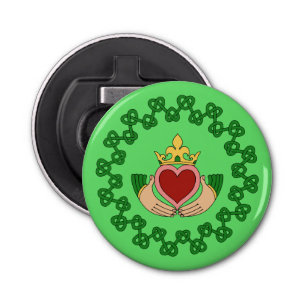 Claddagh en Green Knotwork Button Flesopener