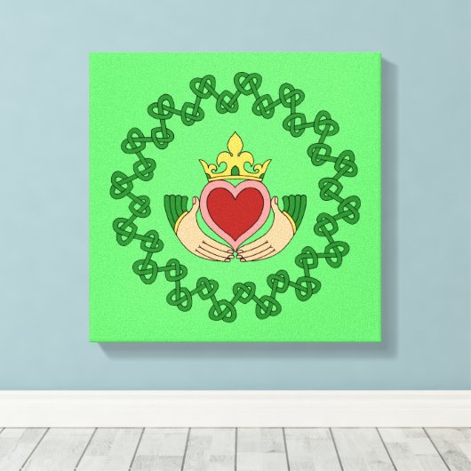 Claddagh en Green Knotwork Canvas Afdruk (Insitu (Houten vloer))