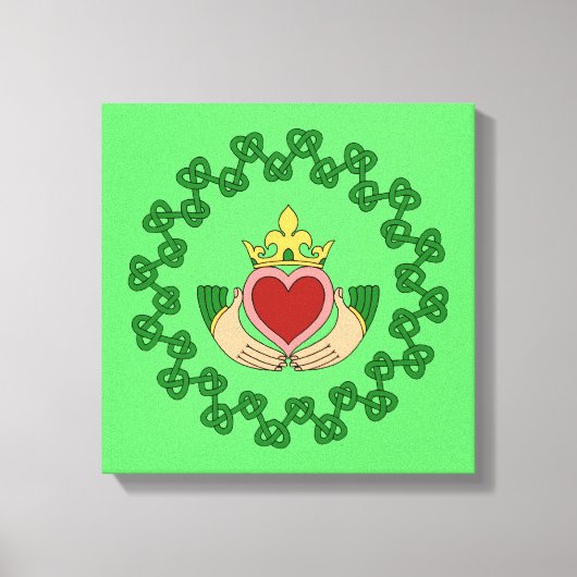 Claddagh en Green Knotwork Canvas Afdruk (Voorkant)