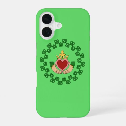 Claddagh en Green Knotwork iPhone 16 Hoesje (Achterkant)