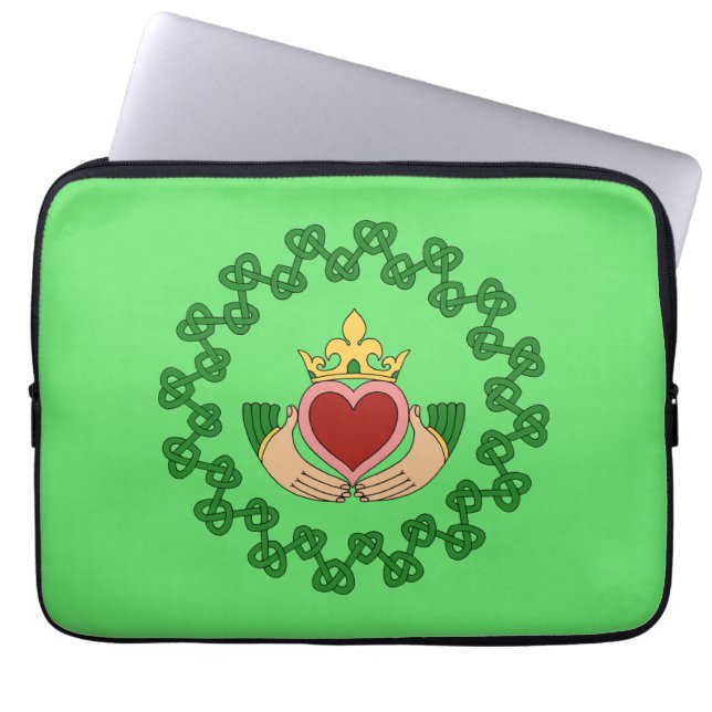 Claddagh en Green Knotwork Laptop Sleeve (Voorkant)
