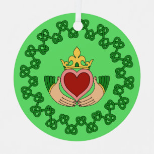 Claddagh en Green Knotwork Metalen Ornament