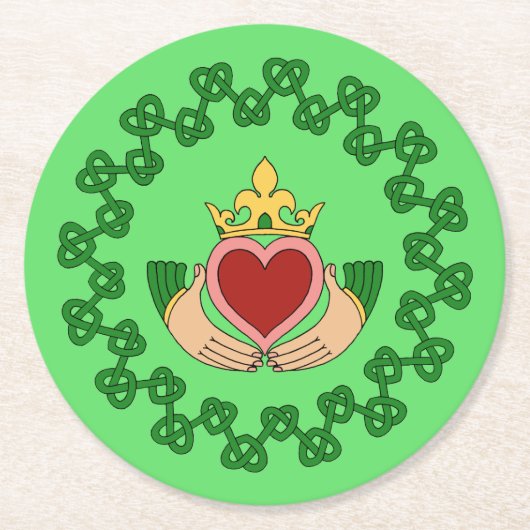 Claddagh en Green Knotwork Ronde Kartonnen Onderzetter (Voorkant)