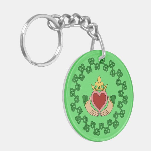 Claddagh en Green Knotwork Sleutelhanger (Voorkant Links)