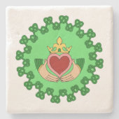 Claddagh en Green Knotwork Stenen Onderzetter (Voorkant)