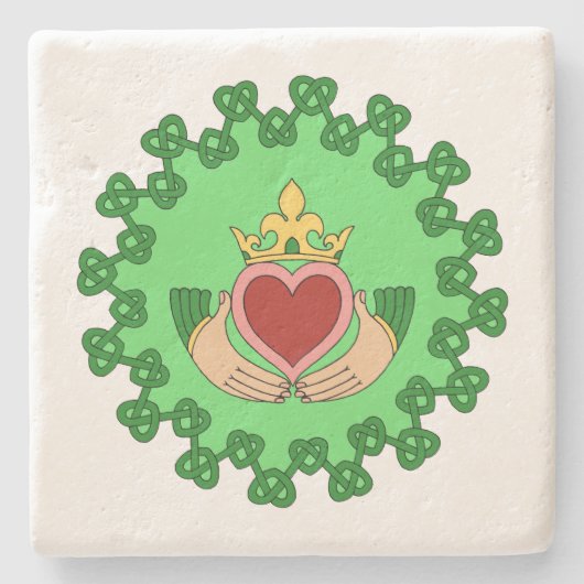 Claddagh en Green Knotwork Stenen Onderzetter (Voorkant)