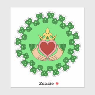 Claddagh en Green Knotwork Sticker