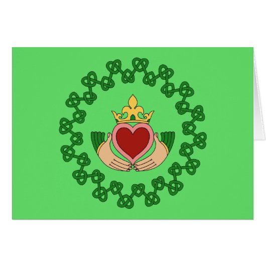 Claddagh en Green Knotwork Wenskaart (Voorkant Horizontaal)
