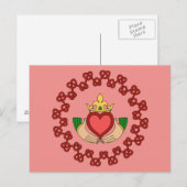 Claddagh en Red Knotwork op roze Briefkaart (Voorkant / Achterkant)