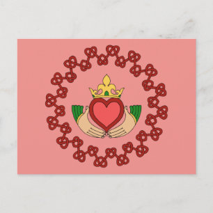 Claddagh en Red Knotwork op roze Briefkaart
