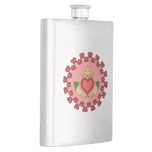 Claddagh en Red Knotwork op roze Flacon (Rechts)