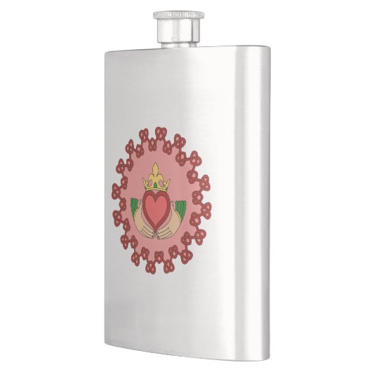 Claddagh en Red Knotwork op roze Flacon (Links)