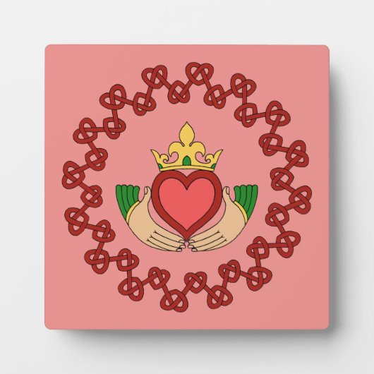 Claddagh en Red Knotwork op roze Fotoplaat (Voorkant)