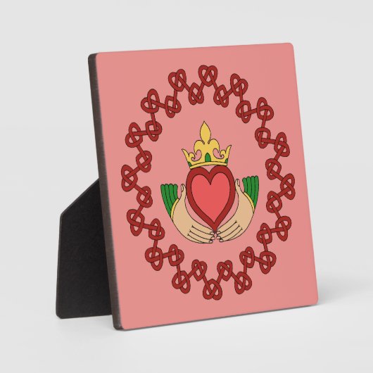 Claddagh en Red Knotwork op roze Fotoplaat (Voorkant)