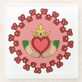 Claddagh en Red Knotwork op roze Glazen Onderzetter