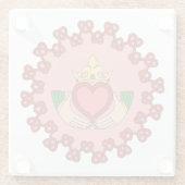 Claddagh en Red Knotwork op roze Glazen Onderzetter (Achterkant)
