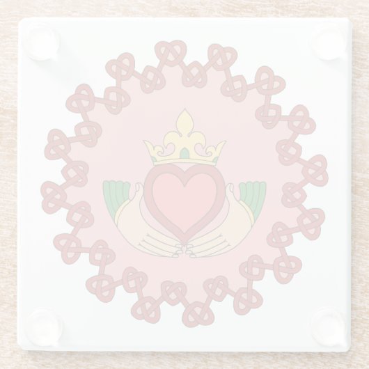 Claddagh en Red Knotwork op roze Glazen Onderzetter (Achterkant)
