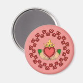 Claddagh en Red Knotwork op roze Magneet (Voorkant / Achterkant)