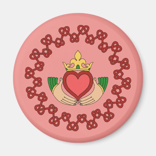 Claddagh en Red Knotwork op roze Magneet (Voorkant)