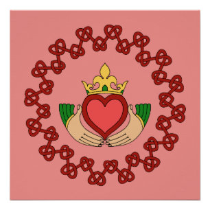 Claddagh en Red Knotwork op roze Poster