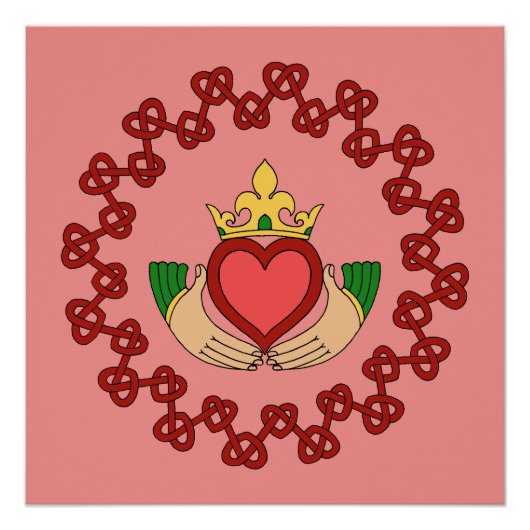 Claddagh en Red Knotwork op roze Poster (Voorkant)