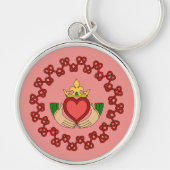 Claddagh en Red Knotwork op roze Sleutelhanger (Voorkant)