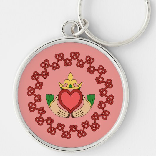 Claddagh en Red Knotwork op roze Sleutelhanger (Voorkant)