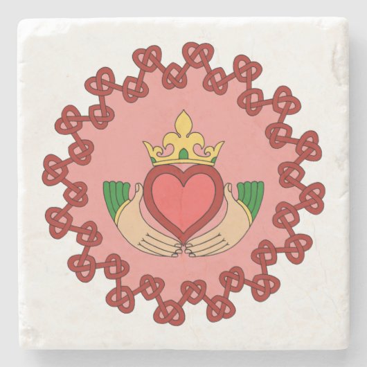 Claddagh en Red Knotwork op roze Stenen Onderzetter (Voorkant)