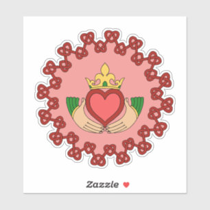 Claddagh en Red Knotwork op roze Sticker
