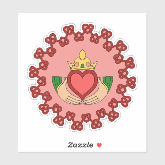 Claddagh en Red Knotwork op roze Sticker (Vel)