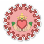 Claddagh en Red Knotwork op roze Sticker (Voorkant)