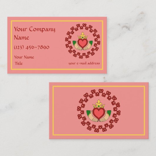 Claddagh en Red Knotwork op roze Visitekaartje (Voorkant / Achterkant)