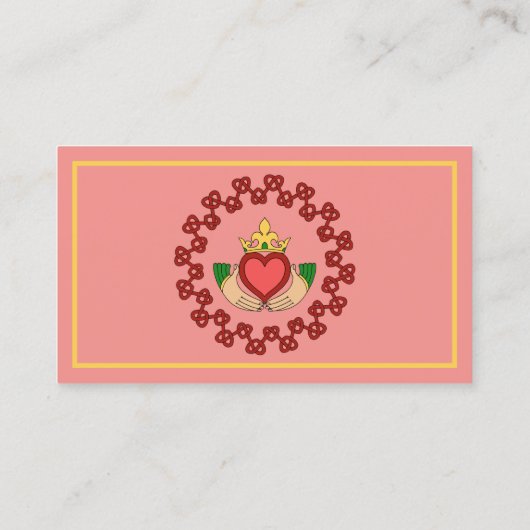 Claddagh en Red Knotwork op roze Visitekaartje (Achterkant)