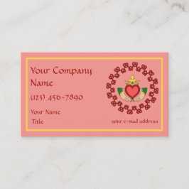 Claddagh en Red Knotwork op roze Visitekaartje