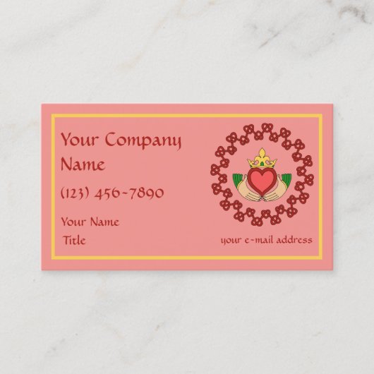 Claddagh en Red Knotwork op roze Visitekaartje (Voorkant)