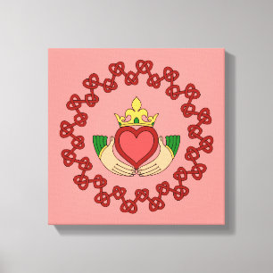 Claddagh en Rode Knoopwerk op Roze Canvas Afdruk