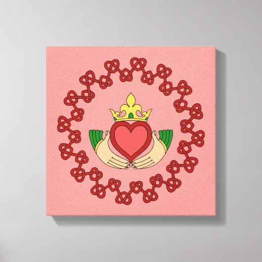 Claddagh en Rode Knoopwerk op Roze Canvas Afdruk (Voorkant)
