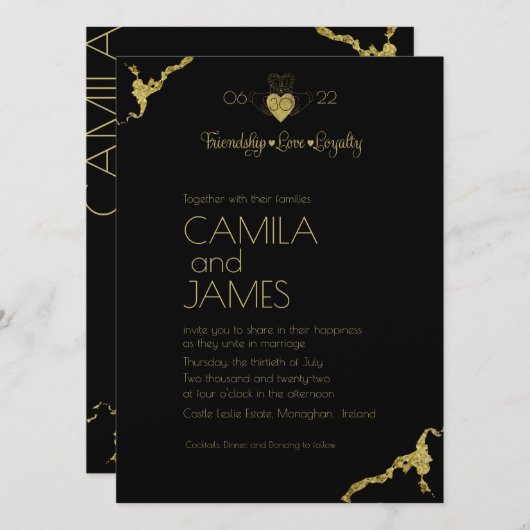 Claddagh Monogram Invitaties Save The Date (Voorkant / Achterkant)