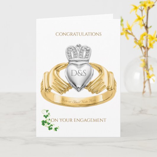 Claddagh Ring Congratulations on Your Engagement Kaart (Gele Bloem)