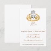 Claddagh Ring Huwelijksreactie met Initialen & Dat RSVP Kaartje (Voorkant / Achterkant)