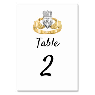 Claddagh Ring Wedding Initialen & Date Table Numbe Kaart