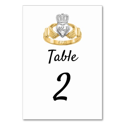 Claddagh Ring Wedding Initialen & Date Table Numbe Kaart (Voorkant)