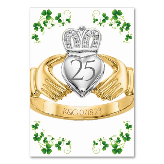 Claddagh Ring Wedding Initialen & Shamrocks Table Kaart (Voorkant)