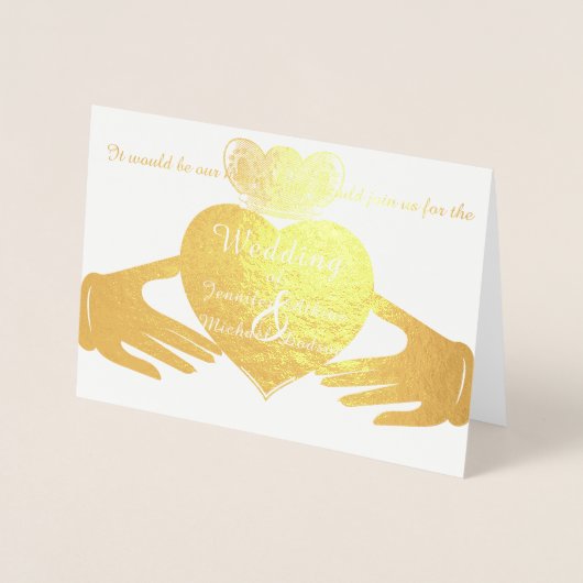Claddagh Ring Wedding Invitation Gold Folie Kaarten (Voorkant)