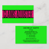 Claims Adjuster Neon Green en Hot Pink Visitekaartje (Voorkant / Achterkant)