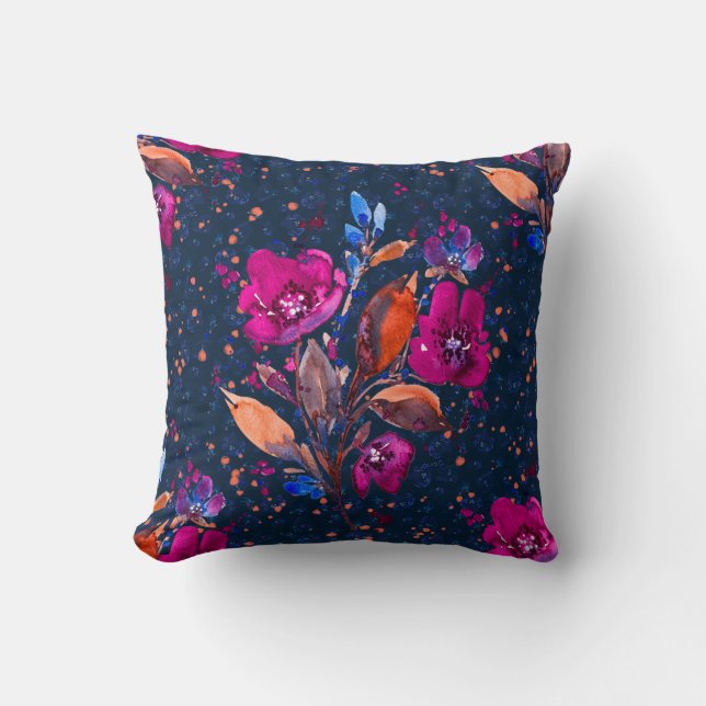 Claire - Oogst Bloemen in Midnight Blue Kussen (Voorkant)
