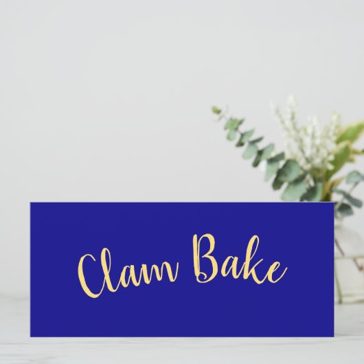 CLAM BAKE Fancy Fun Text Royal Blue Achtergrond (Staand voorkant)