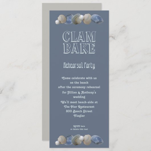 Clam Bake Tall Wedding Rehearsal Party Invitation Kaart (Voorkant / Achterkant)