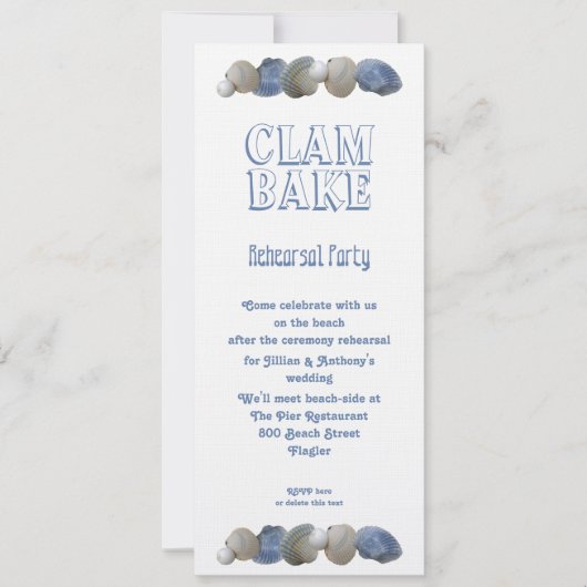 Clam Bake Tall Wedding Rehearsal Party Uitnodiging (Voorkant)