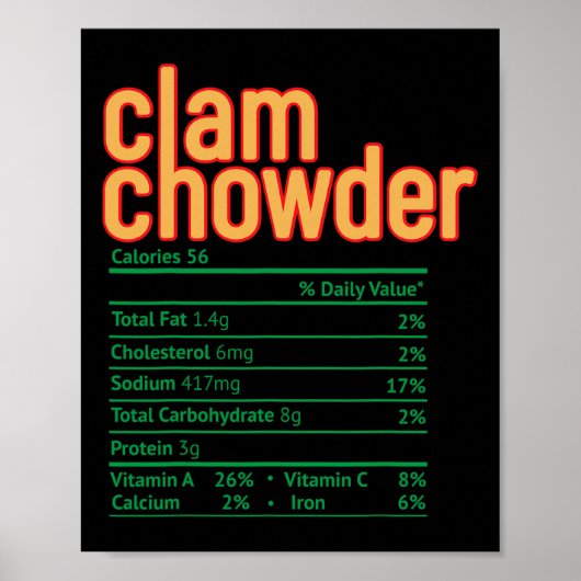 Clam Chowder Nutrition Facts Funny Thanksgiving Ch Poster (Voorkant)